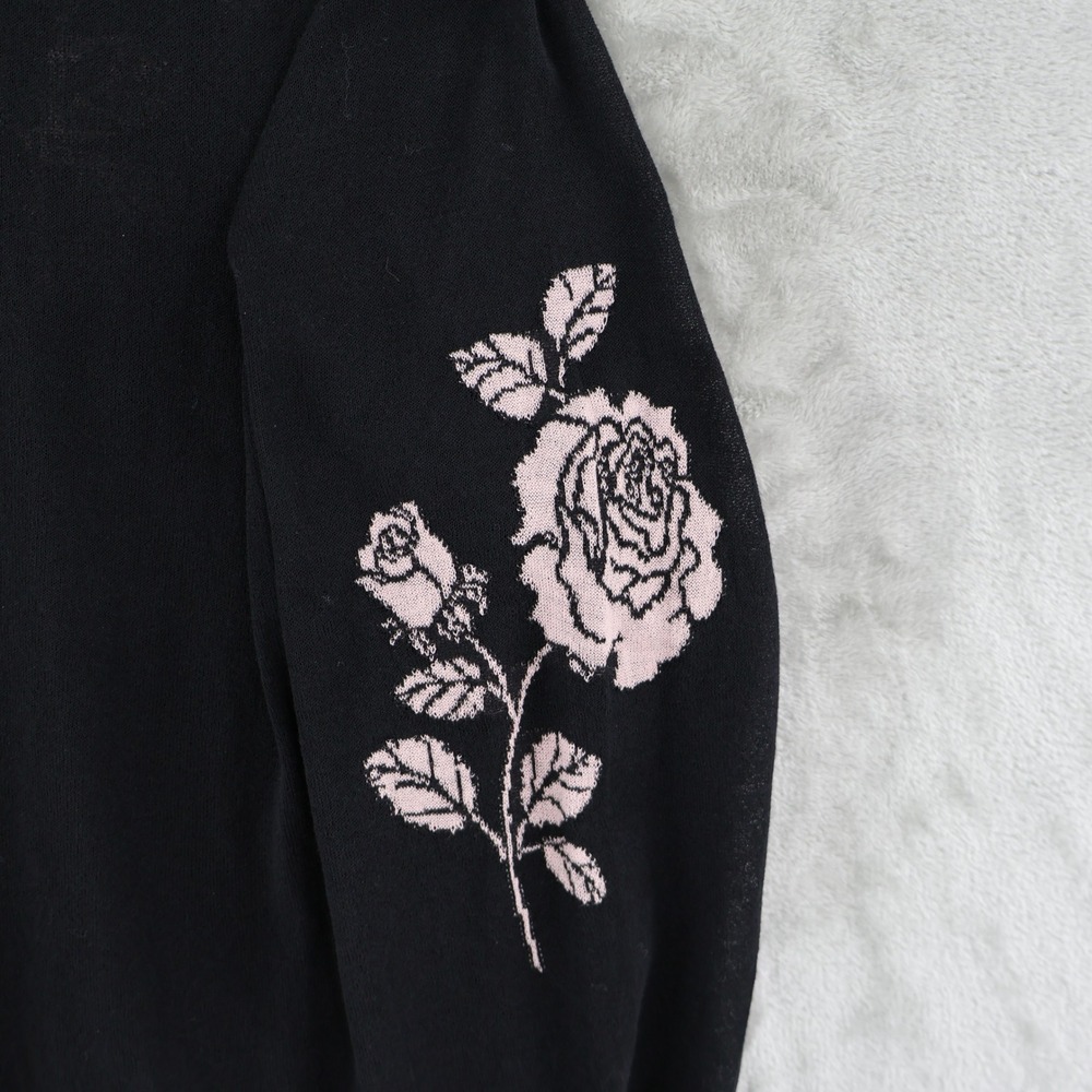 Black Rose-Embroidered Lightweight Sweater - Picture 11 of 16